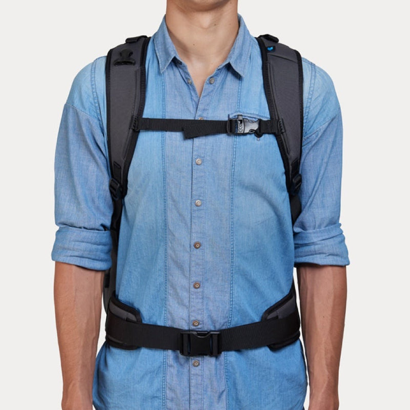 How does a rucksack with a hip belt and chest strap compare to a